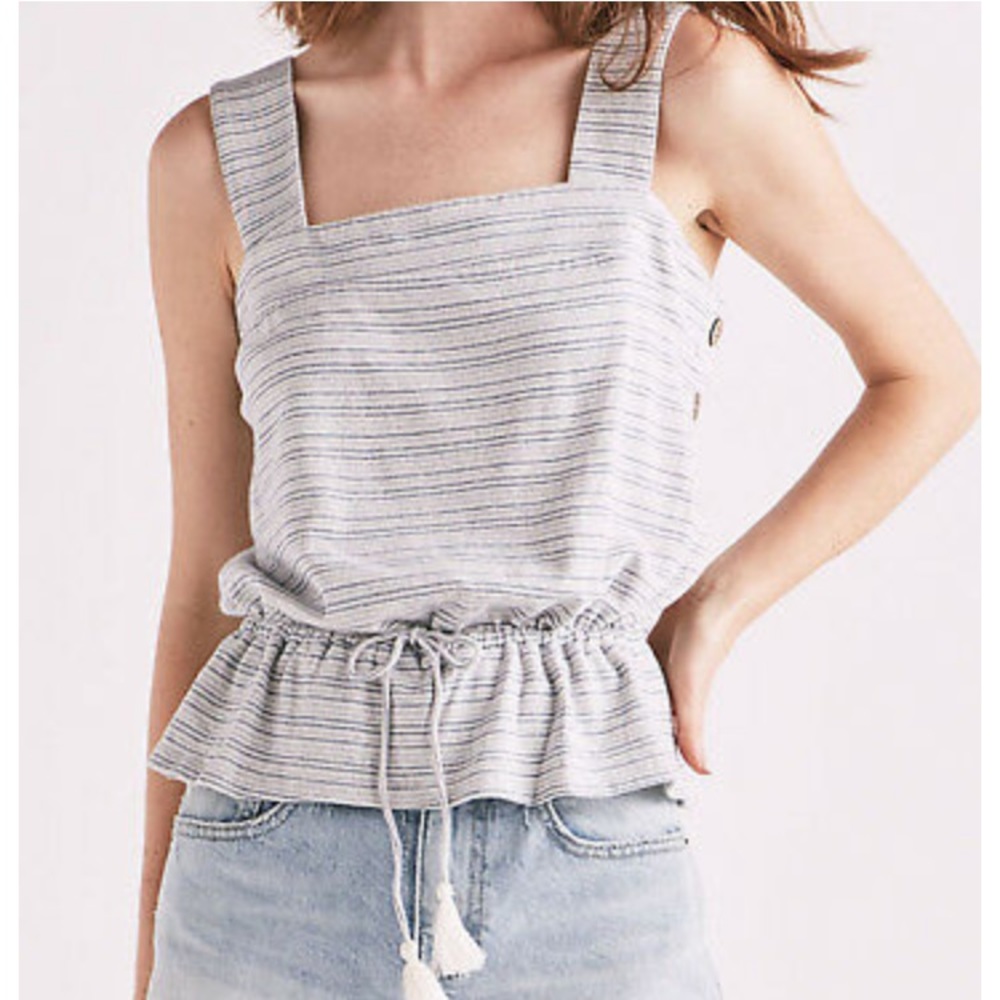Lucky Brand Button up Stripe Peplum Tank Top - Picture 2 of 5